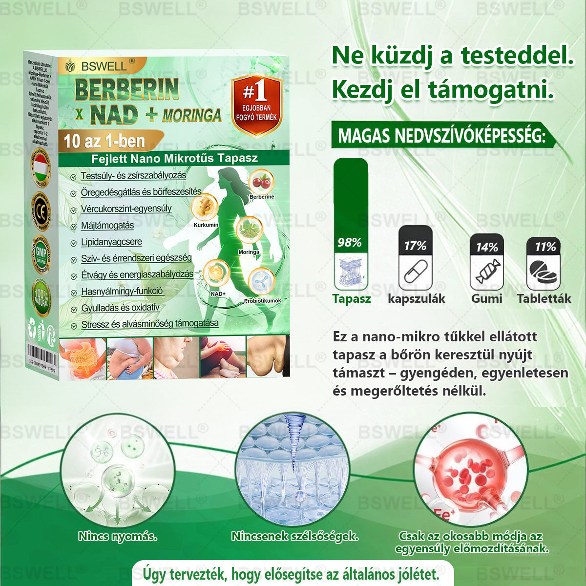 🏆 BSWELL® Nano mikrotűs karcsúsító tapasz (Csak naponta egyszer, látható változások 28 nap alatt) ✅ Elhízás, szív- és érrendszeri egészség, cukorbetegség, alvási apnoé, bélflóra, ízületi problémák és egyéb tünetek esetén
